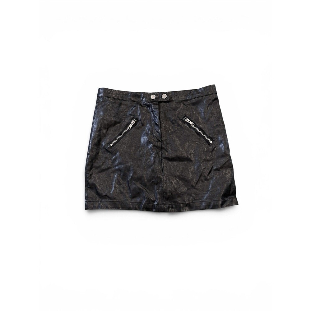 Shinestar Womens Black Faux Leather Mini Biker Skirt Back Zip Size Medium